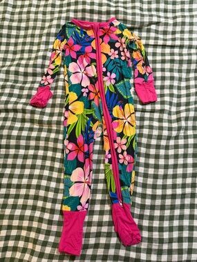 Little Sleepies  Floral Pink Zip-Front Kids One-Piece